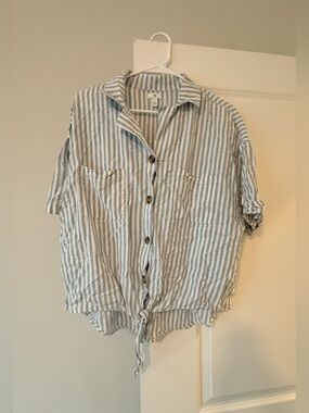 dip Light Blue & White Striped Button-Up Shirt